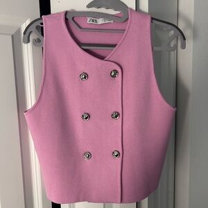 Zara Pink Sleeveless Buttoned Top